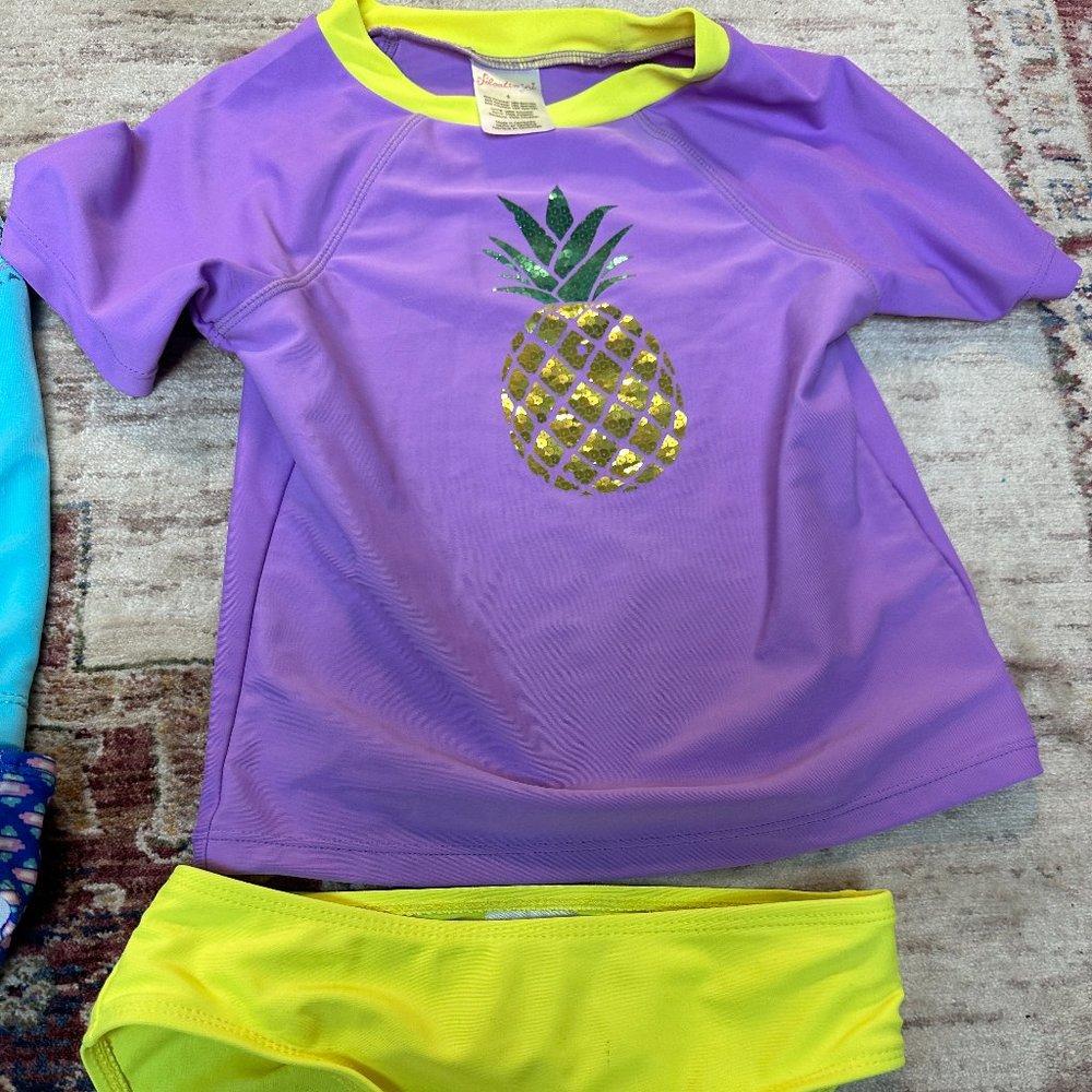 Floatimini Two Piece Pineapple Sequin Short Sleeve Rash Guard Set Size 6